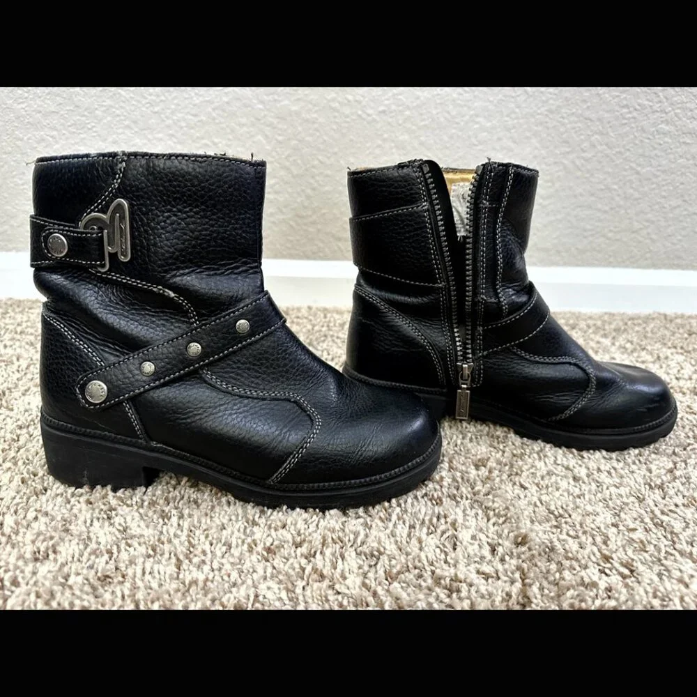 Black Milwaukee Motorcycle Boots Leather Round Toe Ankle Vintage Oil Resistant 8 - Picture 2 of 11